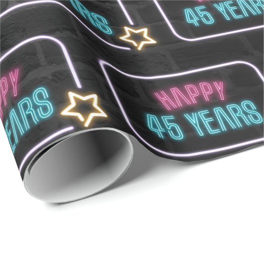 Neon 45th Birthday Marquee op Brick Wrapping Paper Cadeaupapier (Rol Hoek)
