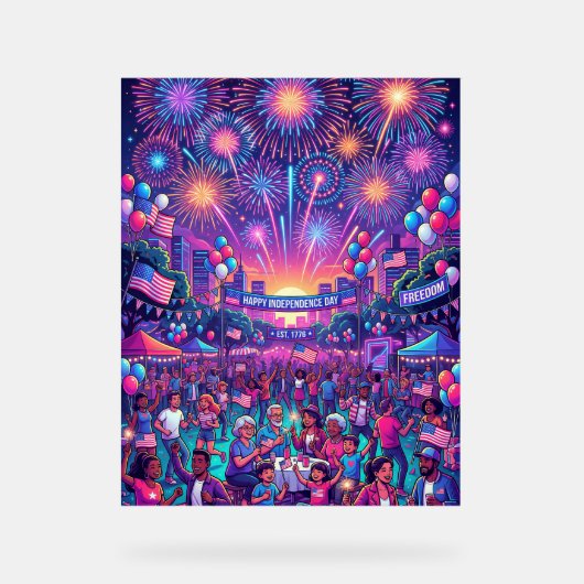 Neon 4 juli Onafhankelijkheidsdag viering Acryl Bord (Voorkant)