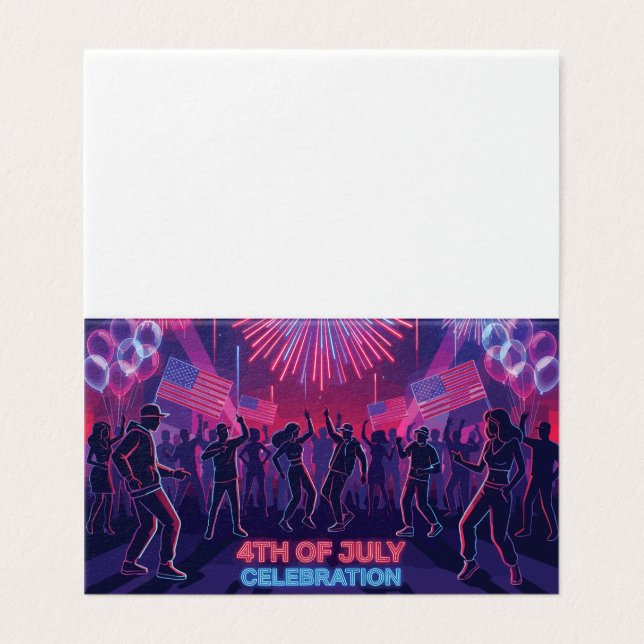 Neon 4 juli viering dansfeest kaart (Buitenkant ongevouwen)