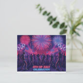 Neon 4 juli viering dansfeest RSVP kaartje (Staand voorkant)