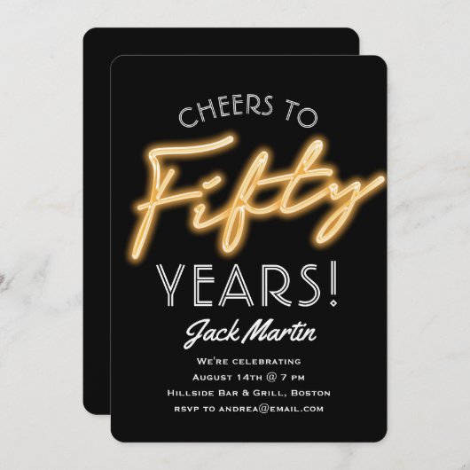 Neon 50 jaar uitnodiging (Voorkant / Achterkant)