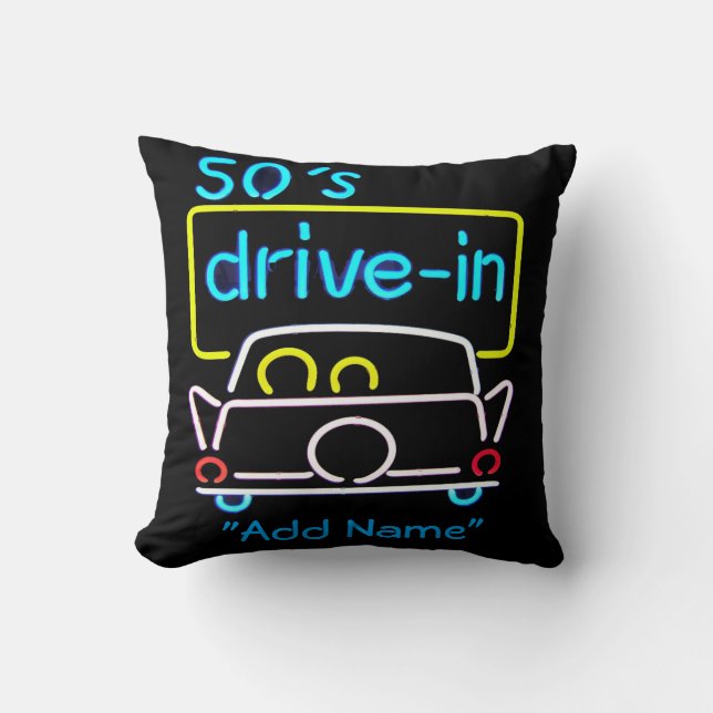 Neon 50s Drivein Decorative Pillow voor Mancave Kussen (Voorkant)