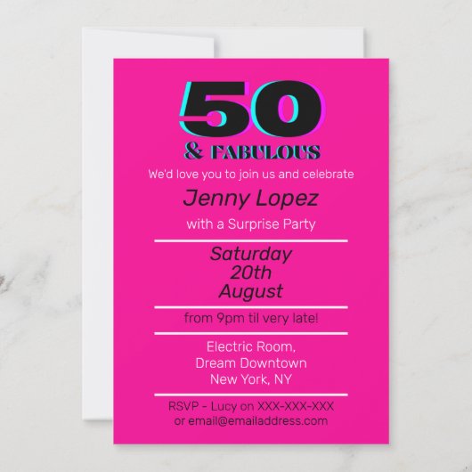 Neon 50th Birthday Party Kaart (Achterkant)