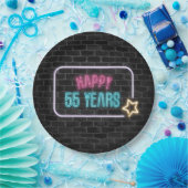 Neon 55th Birthday Marquee op Brick Wall Papieren Bordje (Feest)