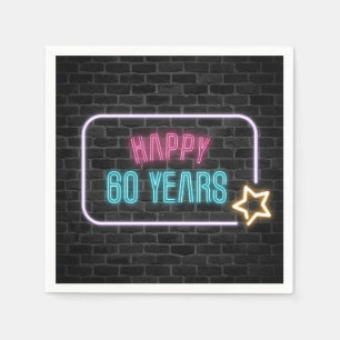 Neon 60ste Verjaardag Marquee Op Bakstenen Servett Servet