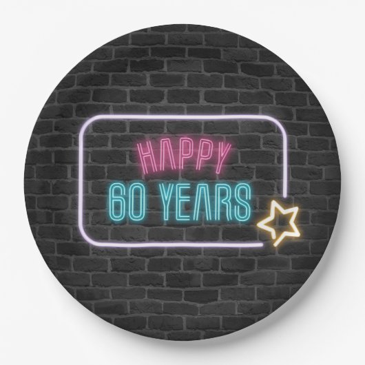 Neon 60th Birthday Marquee op Bord voor brick Pape (Voorkant)