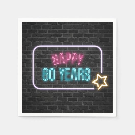 Neon 60th Birthday Marquee op Brick Napkins Servet (Voorkant)