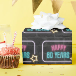 Neon 60th Birthday Marquee op Brick Wrapping Paper Cadeaupapier