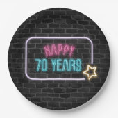 Neon 70th Birthday Marquee op Brick Wall Papieren Bordje (Voorkant)