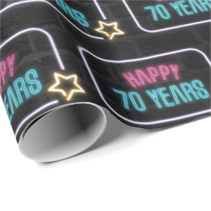Neon 70th Birthday Marquee op Brick Wrapping Paper Cadeaupapier