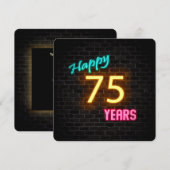 Neon 75th Birthday Sign glanzend op steen Kaart (Voorkant / Achterkant)