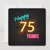 Neon 75th Birthday Sign glanzend op steen Kaart (Voorkant)