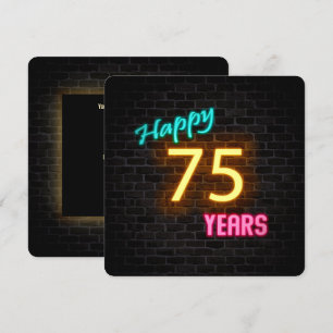 Neon 75th Birthday Sign glanzend op steen Kaart