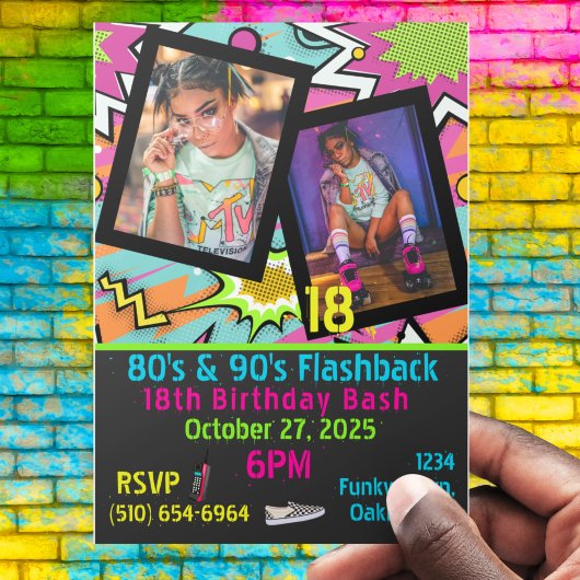 Neon 80's|90's Flashback Hip Hop Birthday Foto Kaart