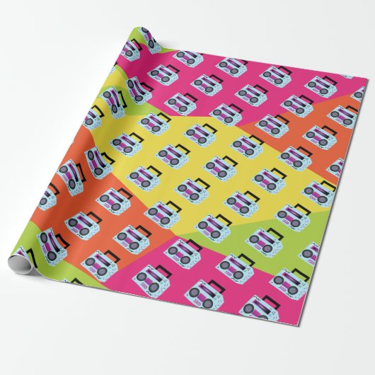 Neon 80s 90s Throw Back Music Wrapping Paper Cadeaupapier (Uitgerold)
