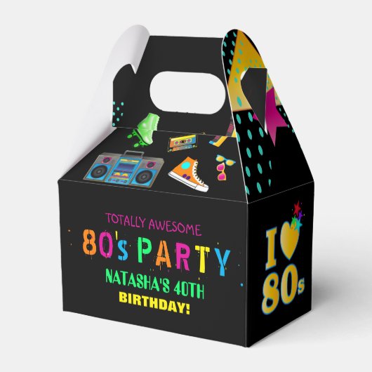 Neon 80's Birthday Party Personalized Bedankdoosjes (Voorkant Zijde)