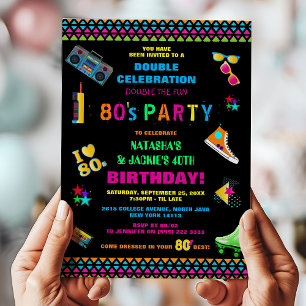 Neon 80's Gezamenlijke Verjaardagsfeestje Kaart