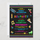 Neon 80's Joint Birthday Party Kaart (Voorkant)