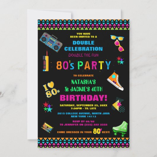 Neon 80's Joint Birthday Party Kaart (Voorkant)