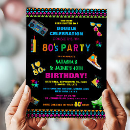 Neon 80's Joint Birthday Party Kaart
