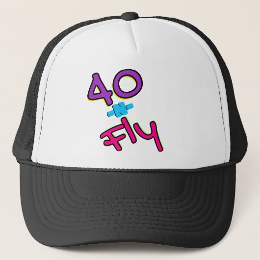 Neon 80's Retro 40&Fly Hip Hop 40th Birthday Trucker Pet (Voorkant)