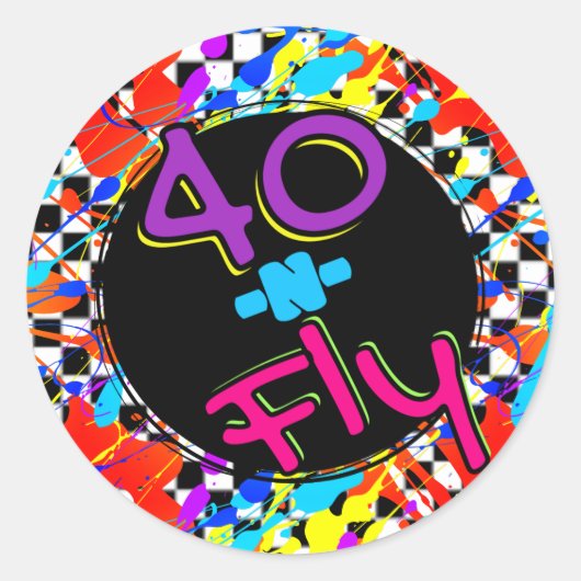 Neon 80's Retro 40 n Fly Hip Hop 40th Birthday Ronde Sticker (Voorkant)