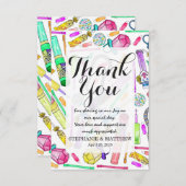 Neon 80's Retro Funny Snoep Pattern Bedankkaart (Voorkant / Achterkant)