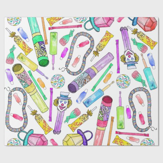 Neon 80's Retro Funny Snoep Pattern Cadeaupapier (Vlak)