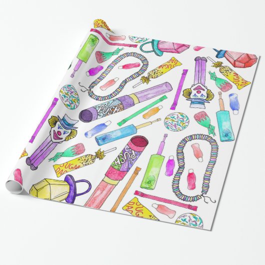 Neon 80's Retro Funny Snoep Pattern Cadeaupapier (Uitgerold)
