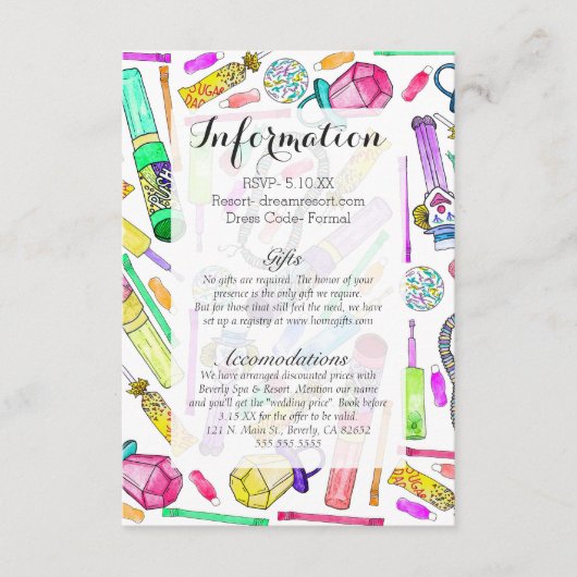 Neon 80's Retro Funny Snoep Pattern Informatiekaartje (Voorkant)