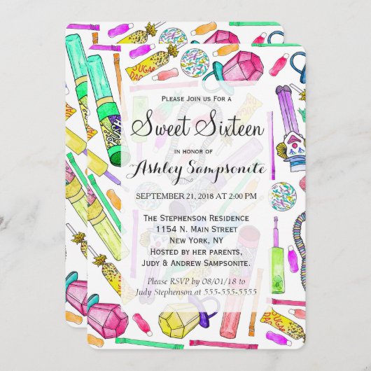 Neon 80's Retro Funny Snoep Pattern Kaart (Voorkant / Achterkant)