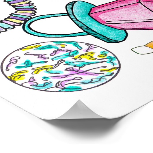 Neon 80's Retro Funny Snoep Pattern Poster (Hoek)