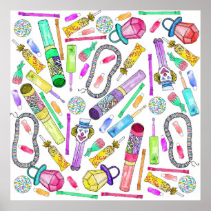 Neon 80's Retro Funny Snoep Pattern Poster