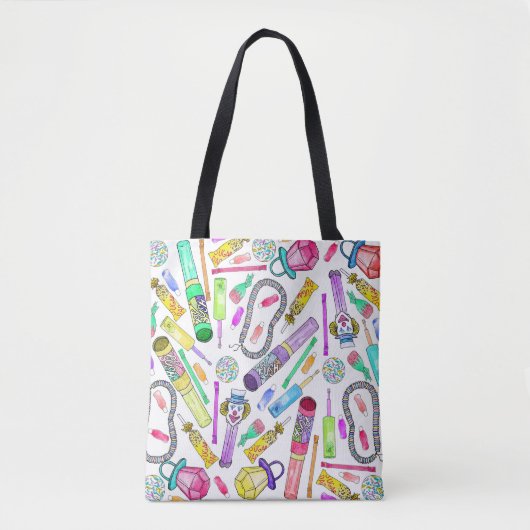 Neon 80's Retro Funny Snoep Pattern Tote Bag (Voorkant)