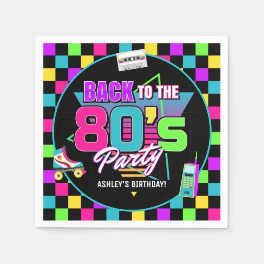 Neon 80s Retro Glow Throwback Verjaardag servetten (Voorkant)