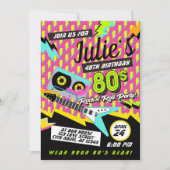 Neon 80's Rock n' Roll Birthday Party Invitation Aankondiging (Voorkant)