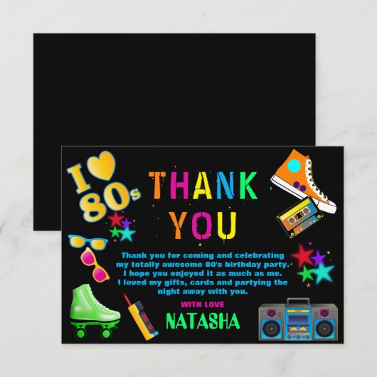 Neon 80's verjaardag bedankkaart (Voorkant / Achterkant)