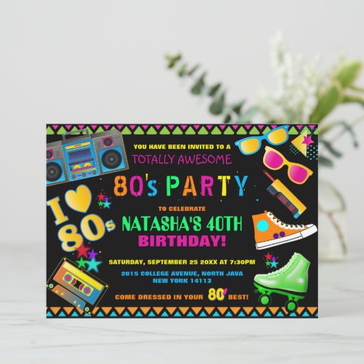 Neon 80's verjaardag kaart (Staand voorkant)