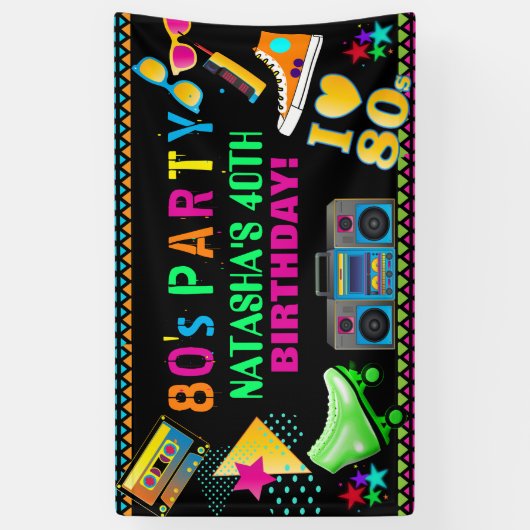 Neon 80's verjaardag spandoek (Verticaal)