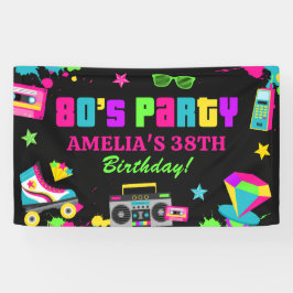 Neon 80's Verjaardagsfeestbanner Retro Any Age Spandoek