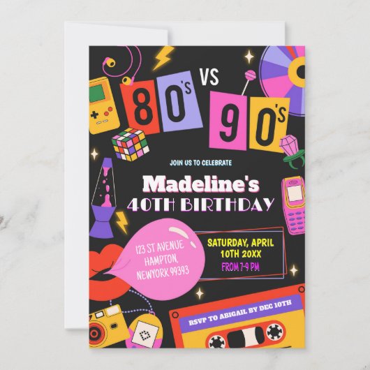 Neon 80s vs 90s Retro Disco Mixtape Verjaardagsfee Kaart (Voorkant)