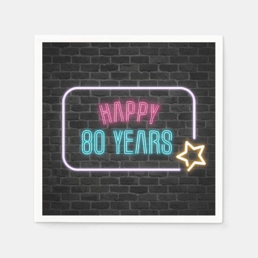 Neon 80th Birthday Marquee op Brick Napkins Servet (Voorkant)