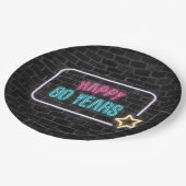 Neon 80th Birthday Marquee op Brick Wall Papieren Bordje (Gekanteld)