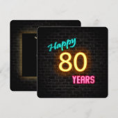 Neon 80th Birthday Sign glanzend op baksteen Kaart (Voorkant / Achterkant)