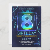 Neon 8e verjaardag uitnodiging (Voorkant)