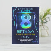 Neon 8e verjaardag uitnodiging (Staand voorkant)
