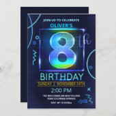 Neon 8e verjaardag uitnodiging (Voorkant / Achterkant)