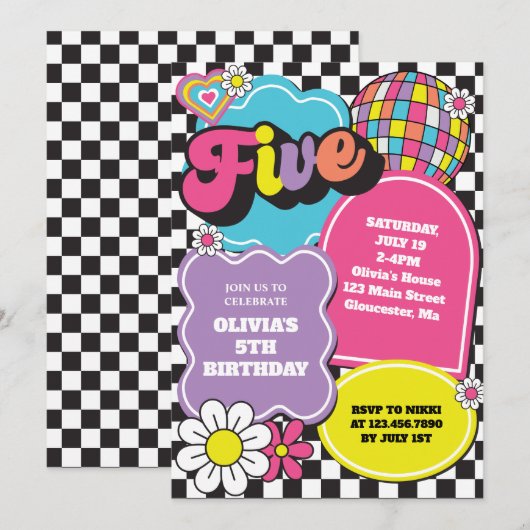 Neon 90s Retro 5e verjaardag Kaart (Voorkant / Achterkant)