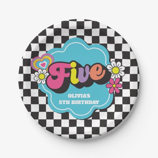 Neon 90s Retro 5e verjaardag Papieren Bordje (Voorkant)