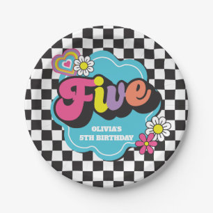 Neon 90s Retro 5e Verjaardag Papieren Bordje